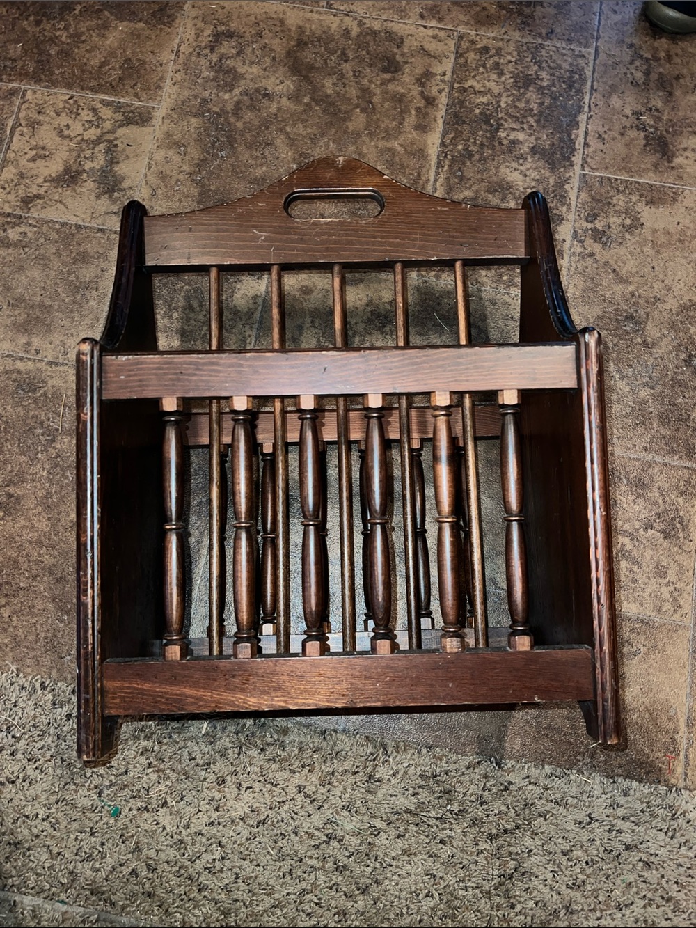 Vintage Dark Brown Wooden Magazine Rack